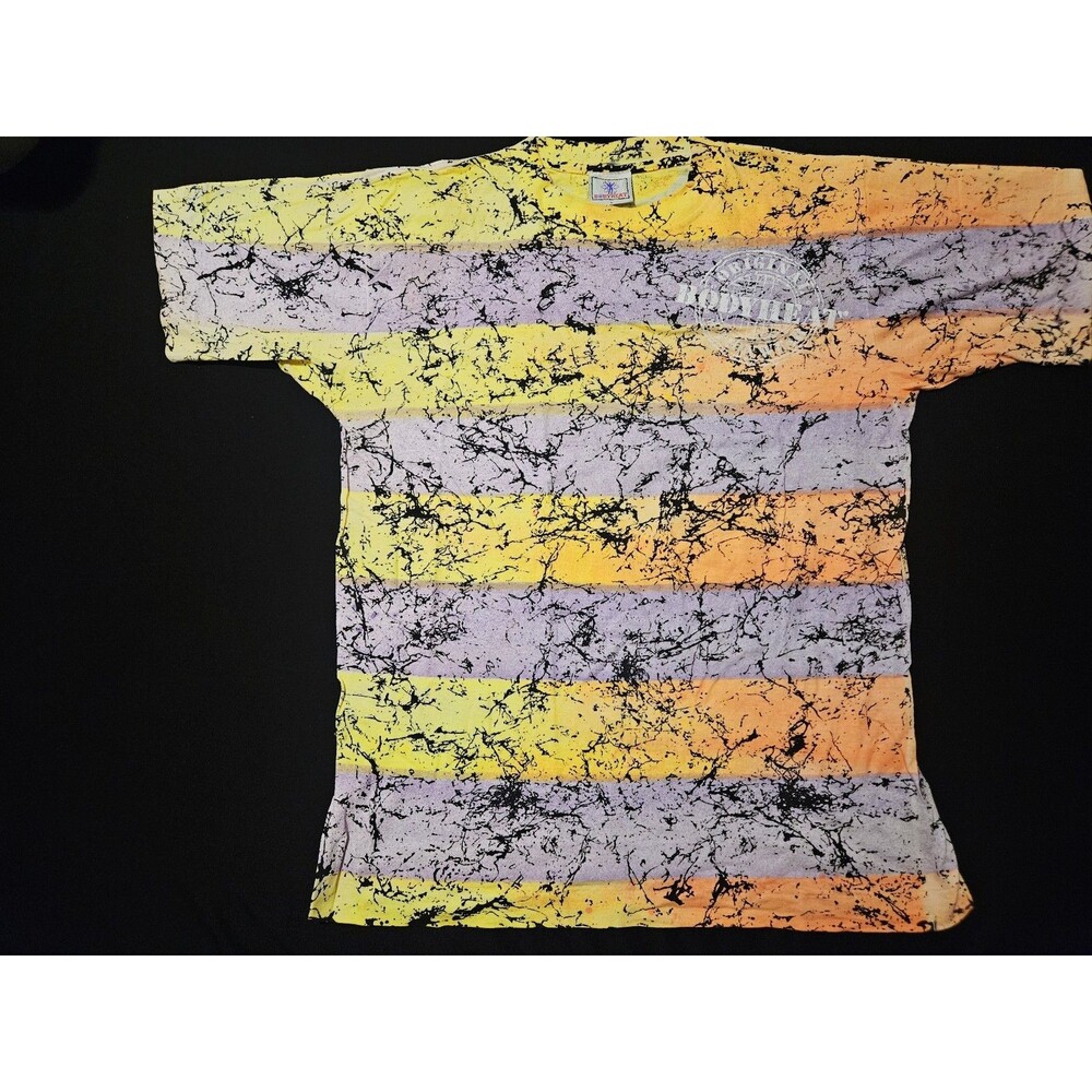 Vintage 80s 90s Bodyheat Neon Surf T Shirt Large Made USA Stripe Rad Graphic